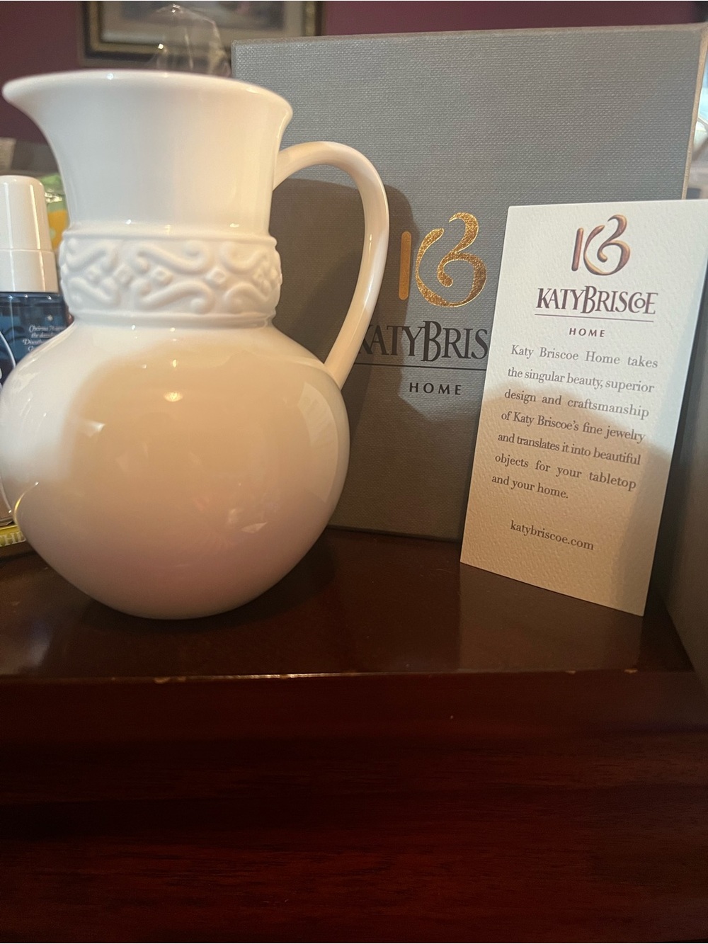 White Ceramic Pitcher with Embossed Band